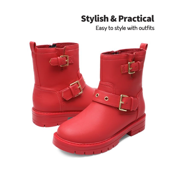 Girls Water-Resistant Zipper Ankle Boots - RED - 1